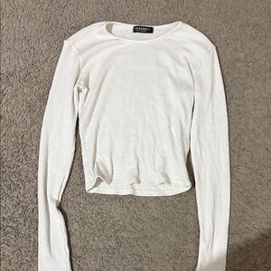 Cream Ribbed Long Sleeve Top